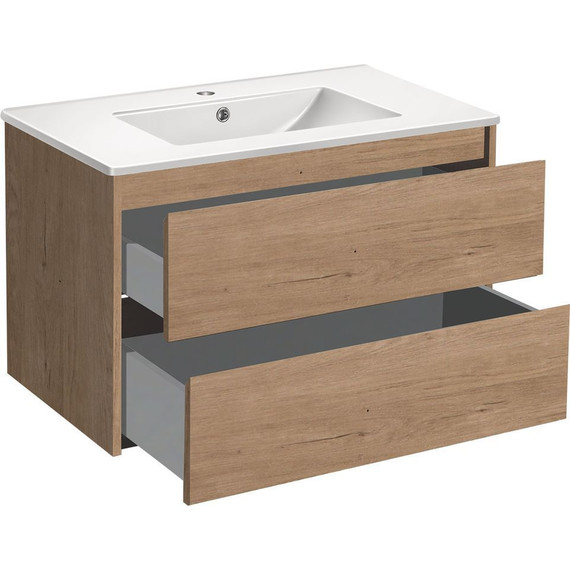 Тумба подвесная с раковиной Vincea Gio 80 см VMC-2G800NO, натуральный дуб - фото 4