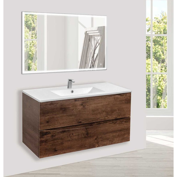 Тумба подвесная с раковиной Vincea Mia 100 см VMC-2MC100RW, тёмное дерево - фото 4