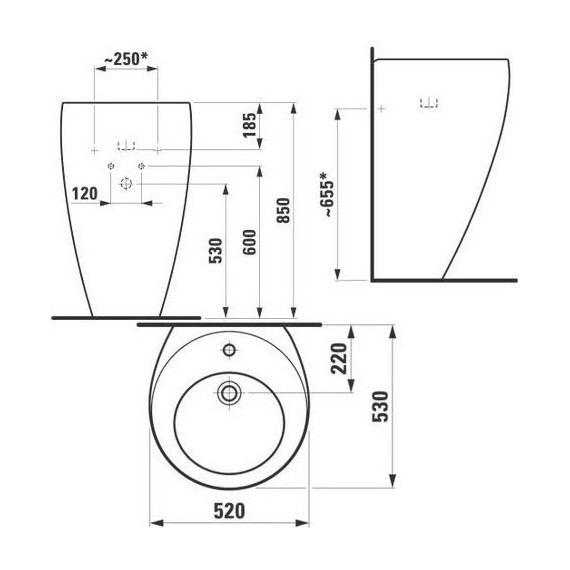 Раковина напольная Laufen ILBAGNOALESSI ONE 52 см 8.1197.1.400.104.1 - фото, картинка 4 Раковина напольная Laufen ILBAGNOALESSI ONE 52 см 8.1197.1.400.104.1 - фото 4