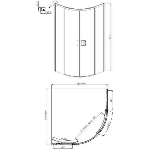 Душевое ограждение Ambassador Queen 100x100 см 11011202Black, чёрный/прозрачное - фото 7