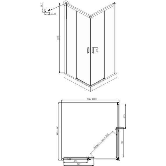 Душевое ограждение Ambassador Queen 100x100 см 11011204Black, чёрный/прозрачное - фото 8