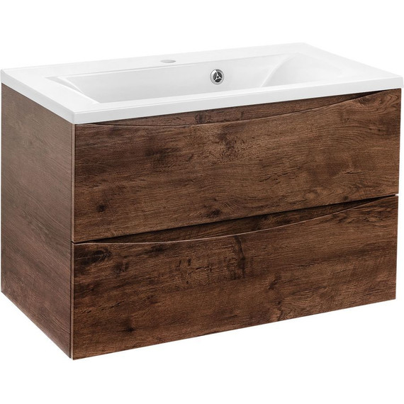 Тумба подвесная с раковиной Vincea Mia 75 см VMC-2MA750RW (раковина белая VCB-3M750W), тёмное дерево - фото 2