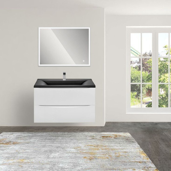 Тумба подвесная с раковиной Vincea Mia 80 см VMC-2MA800GW (раковина черная матовая VCB-3M800B), белый глянец - фото 2