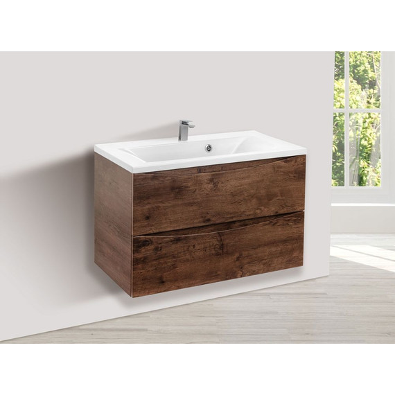 Тумба подвесная с раковиной Vincea Mia 80 см VMC-2MA800RW (раковина белая VCB-3M800W), тёмное дерево - фото 6