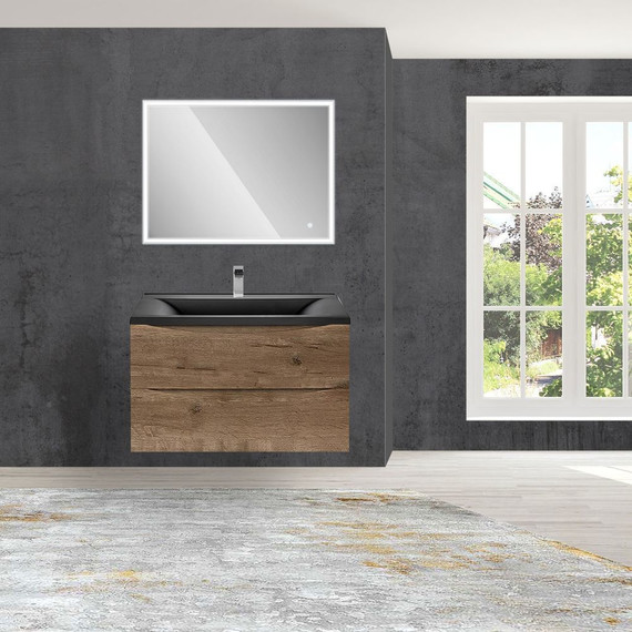 Тумба подвесная с раковиной Vincea Mia 80 см VMC-2MA800VO (раковина черная матовая VCB-3M800B), дуб винтаж - фото 2