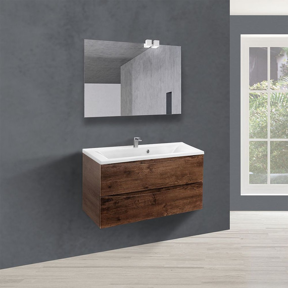 Тумба подвесная с раковиной Vincea Mia 90 см VMC-2MA900RW (раковина белая VCB-3M900W), тёмное дерево - фото 5