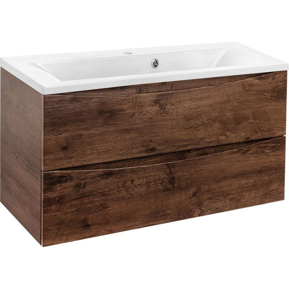 Тумба подвесная с раковиной Vincea Mia 90 см VMC-2MA900RW (раковина белая VCB-3M900W), тёмное дерево - фото 4
