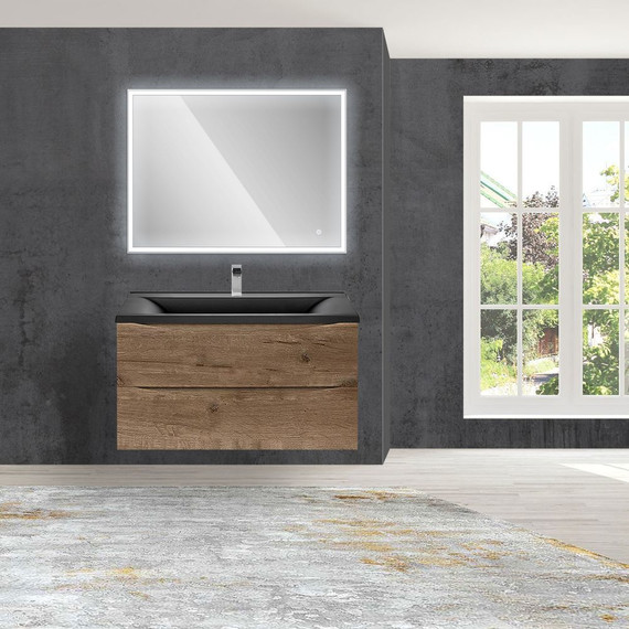 Тумба подвесная с раковиной Vincea Mia 90 см VMC-2MA900VO (раковина черная матовая VCB-3M900B), дуб винтаж - фото 4