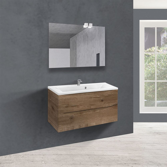 Тумба подвесная с раковиной Vincea Mia 90 см VMC-2MA900VO (раковина белая VCB-3M900W), дуб винтаж - фото 5