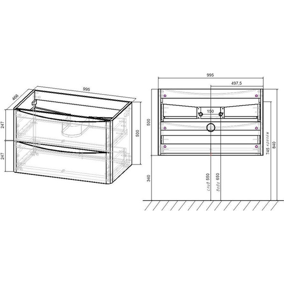 Тумба подвесная с раковиной Vincea Paola 100 см VMC-2P100BT, бетон - фото 8