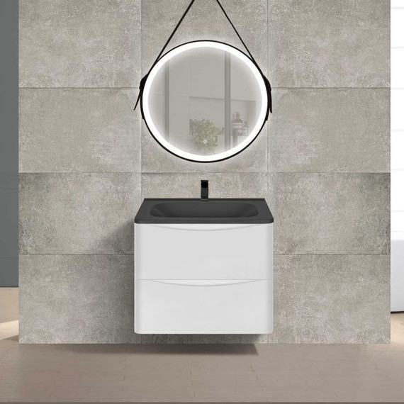 Тумба подвесная с раковиной Vincea Paola 60 см VMC-2P600GW (раковина черная VCB-2VP600B), белый глянец - фото 2