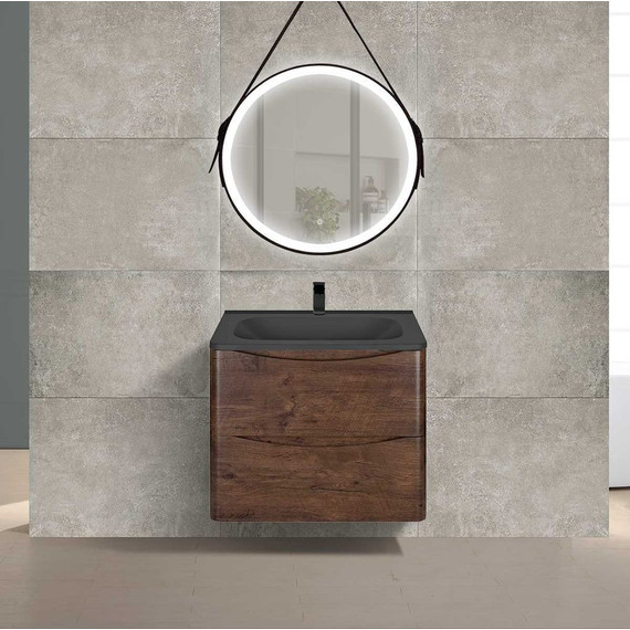 Тумба подвесная с раковиной Vincea Paola 60 см VMC-2P600RW (раковина черная VCB-2VP600B), тёмное дерево - фото 3