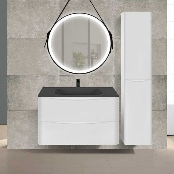 Тумба подвесная с раковиной Vincea Paola 80 см VMC-2P800GW (раковина черная VCB-2VP800B), белый глянец - фото 2