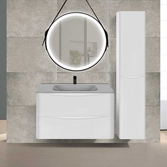 Тумба подвесная с раковиной Vincea Paola 80 см VMC-2P800GW (раковина серая VCB-2VP800G), белый глянец - фото 2