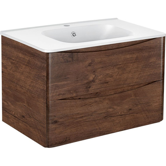 Тумба подвесная с раковиной Vincea Paola 80 см VMC-2P800RW (раковина белая VCB-2VP800W), тёмное дерево - фото 2