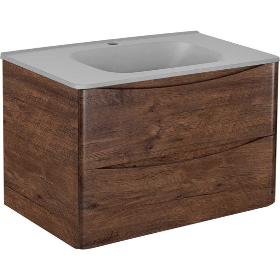 Тумба подвесная с раковиной Vincea Paola 80 см VMC-2P800RW (раковина серая VCB-2VP800G), тёмное дерево - фото 2