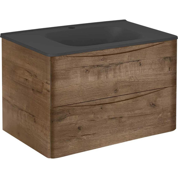 Тумба подвесная с раковиной Vincea Paola 80 см VMC-2P800VO (раковина черная VCB-2VP800B), дуб винтаж - фото 2