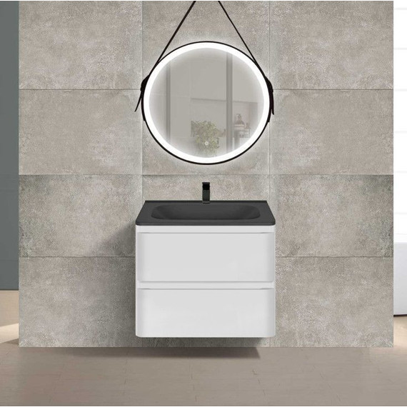 Тумба подвесная с раковиной Vincea Vico 60 см VMC-2V600GW (раковина черная VCB-2VP600B), белый глянец - фото 2