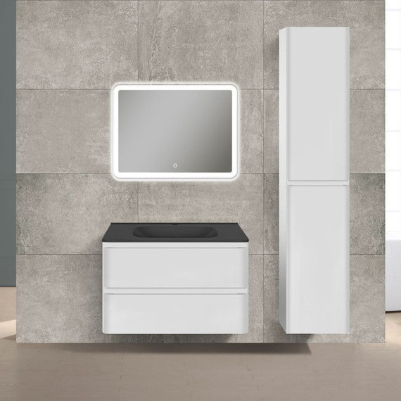 Тумба подвесная с раковиной Vincea Vico 80 см VMC-2V800GW (раковина черная VCB-2VP800B), белый глянец - фото 2