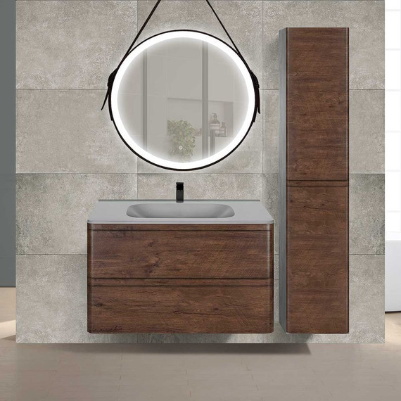 Тумба подвесная с раковиной Vincea Vico 80 см VMC-2V800RW (раковина серая VCB-2VP800G), тёмное дерево - фото 3