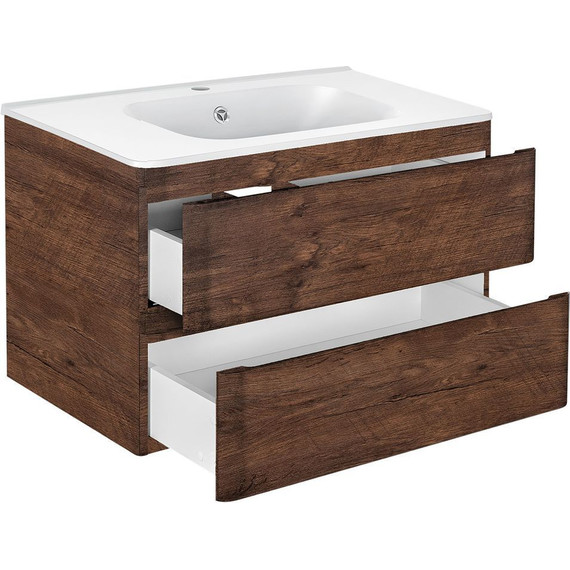 Тумба подвесная с раковиной Vincea Vico 80 см VMC-2V800RW (раковина белая VCB-2VP800W), тёмное дерево - фото 3