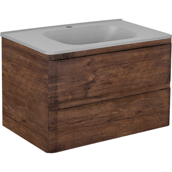 Тумба подвесная с раковиной Vincea Vico 80 см VMC-2V800RW (раковина серая VCB-2VP800G), тёмное дерево - фото 2