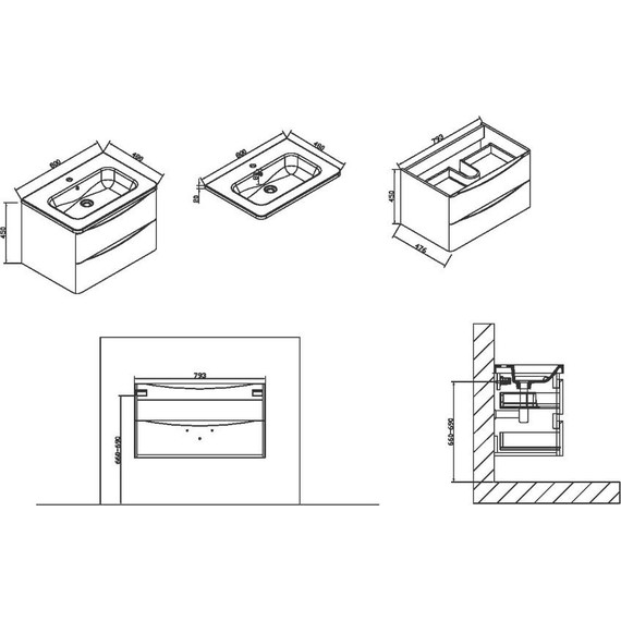 Тумба подвесная с раковиной Vincea Roberta 80 см VMC-1R800LW (раковина белая VCB-1RA800W), белая эмаль - фото 6