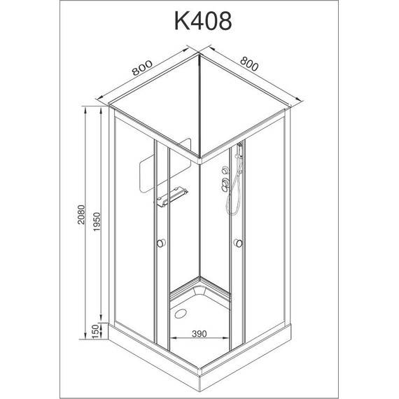 Душевая кабина Deto K408 80x80 см, хром/прозрачное (безсиликоновая сборка) - фото 20