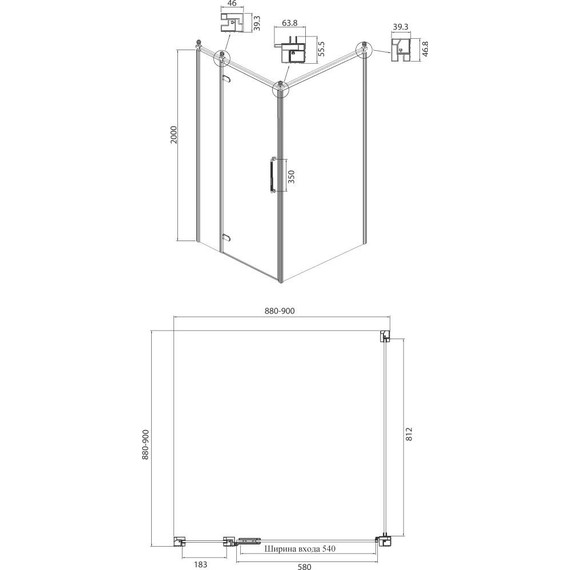 Душевое ограждение Ambassador Royal 90x90 см 18015108-L (стекло 8 мм) хром/прозрачное - фото 7