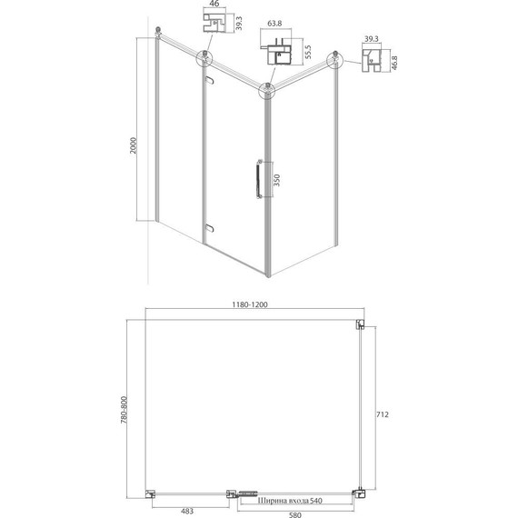 Душевое ограждение Ambassador Royal 120x80 см 18015110-L (стекло 8 мм) хром/прозрачное - фото 7
