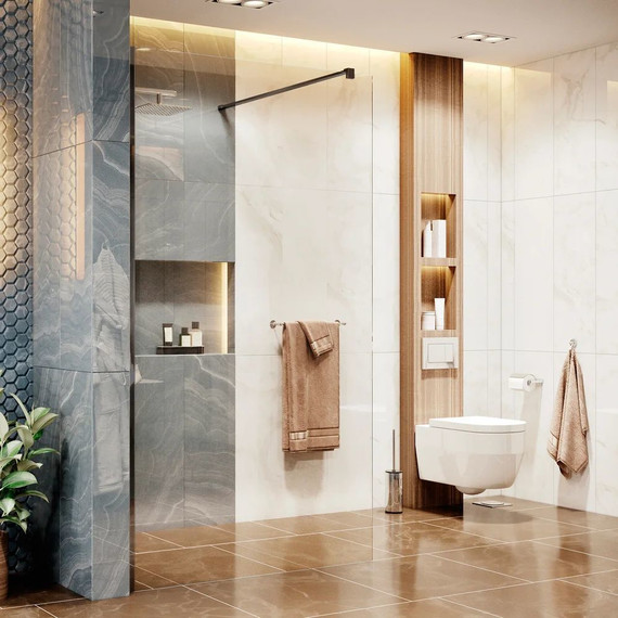 Душевая перегородка Ambassador Walk-in 120 см 15031112 с кронштейном (стекло 8 мм) чёрный/прозрачное - фото 4