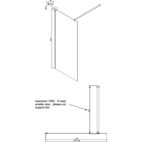 Душевая перегородка Ambassador Walk-in 110 см 15031111 с кронштейном (стекло 8 мм) чёрный/прозрачное - фото 7
