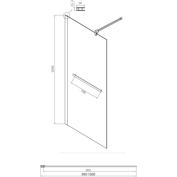 Душевая перегородка Ambassador Walk-in 100 см 15031135 с кронштейном (стекло 8 мм) хром/прозрачное - фото 5