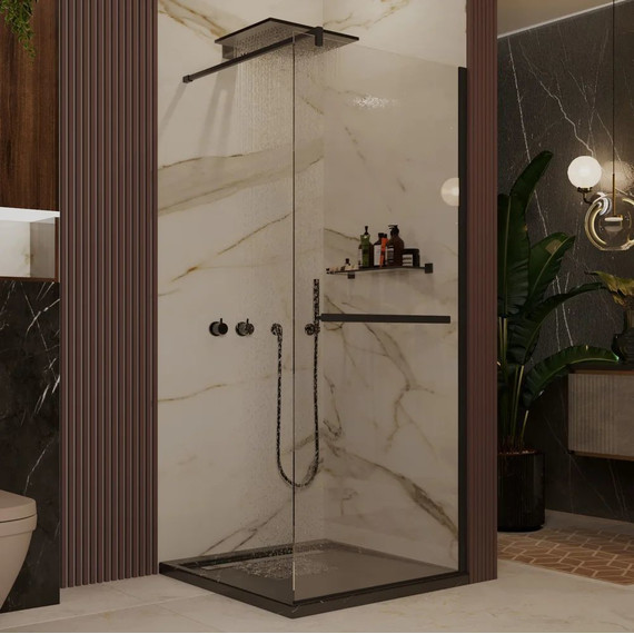 Душевая перегородка Ambassador Walk-in 100 см 15031235 с кронштейном (стекло 8 мм) чёрный/прозрачное - фото 2