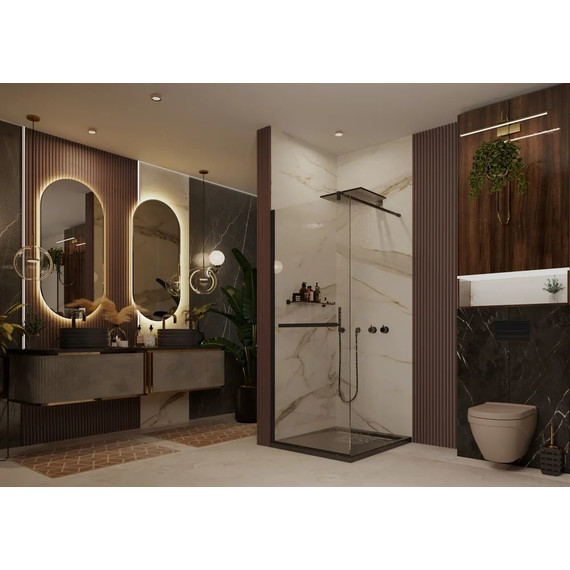 Душевая перегородка Ambassador Walk-in 100 см 15031235 с кронштейном (стекло 8 мм) чёрный/прозрачное - фото 3