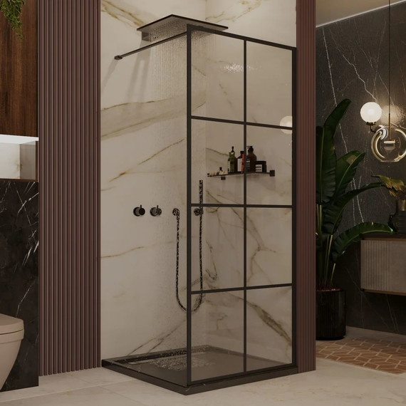 Душевая перегородка Ambassador Walk-in 110 см 15031239 с кронштейном, чёрный/прозрачное - фото 2