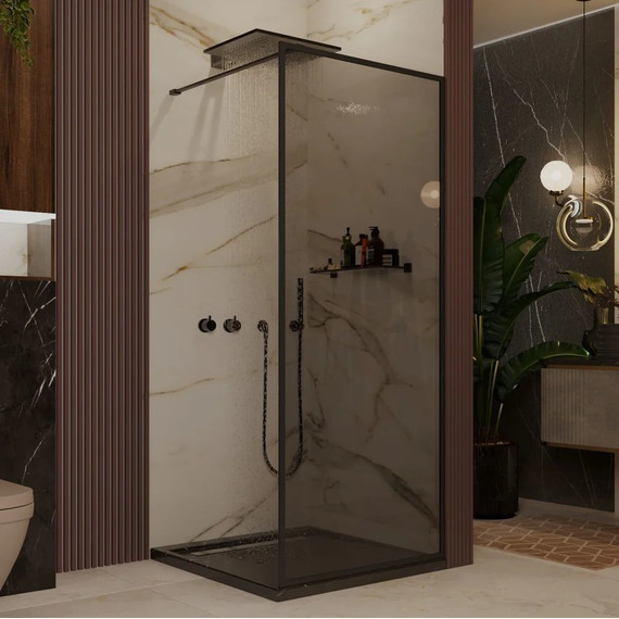 Душевая перегородка Ambassador Walk-in 100 см 15032218 с кронштейном (стекло 8 мм) чёрный/тонированное - фото 2