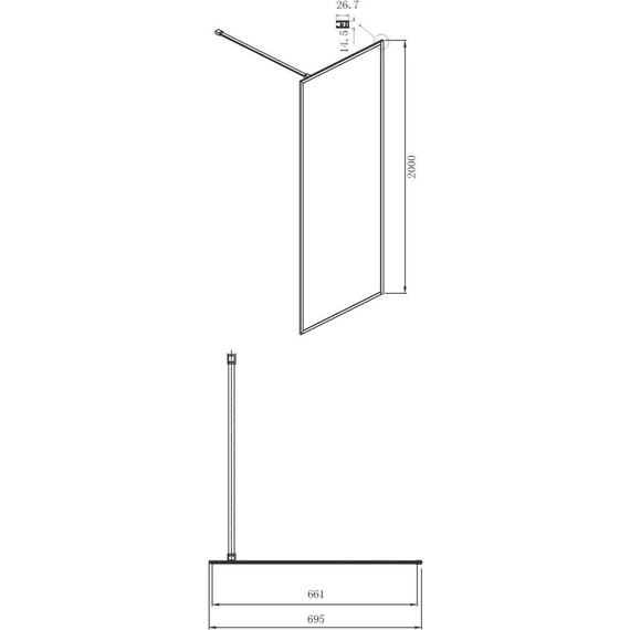 Душевая перегородка Ambassador Walk-in 70 см 15032221 с кронштейном (стекло 8 мм) чёрный/тонированное - фото 5