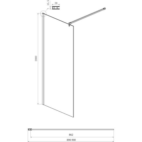 Душевая перегородка Ambassador Walk-in 90 см 15033123 с кронштейном (стекло 8 мм) хром/зеркальное - фото 4