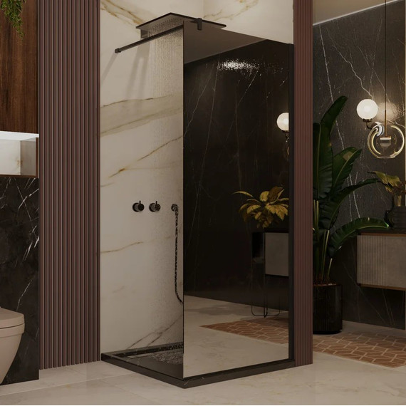 Душевая перегородка Ambassador Walk-in 90 см 15033223 с кронштейном (стекло 8 мм) чёрный/зеркальное - фото 2