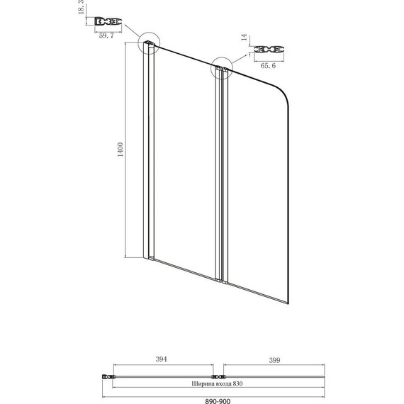 Шторка для ванны Ambassador Bath Screens 900х1400 мм 16041118, хром/прозрачное - фото 5