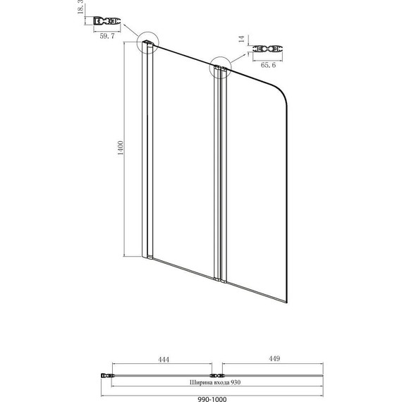 Шторка для ванны Ambassador Bath Screens 1000х1400 мм 16041119, хром/прозрачное - фото 5