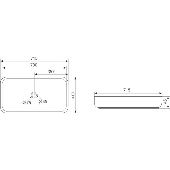 Раковина-чаша Abber Rechteck 71 см AC2210MG, серый матовый - фото 3