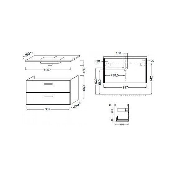 Тумба подвесная с раковиной Jacob Delafon Ola 100 см EB392RU-NR, темный дуб - фото 5