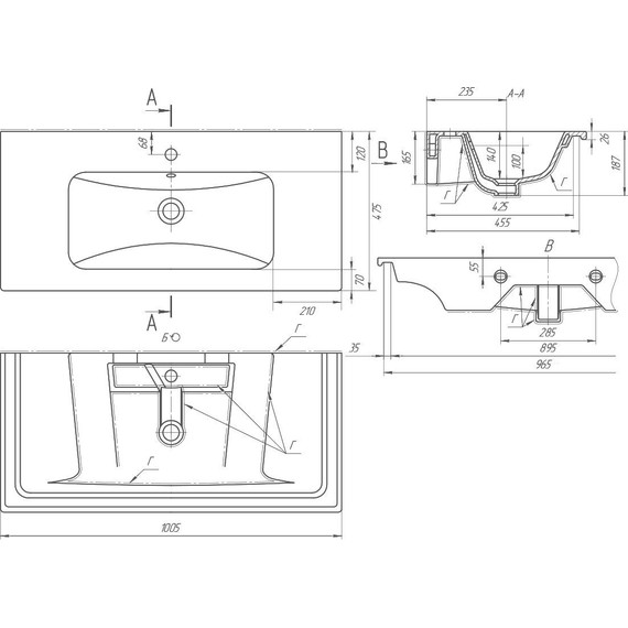 Тумба подвесная с раковиной-столешницей Opadiris Луиджи 100 см, серый матовый (раковина Euphoria 100, цвет белый) - фото 8