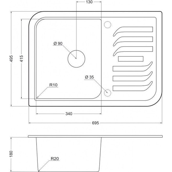 Кухонная мойка Emar EMQ-1695.Q, алмаз, Цвет производителя: алмаз - фото 2
