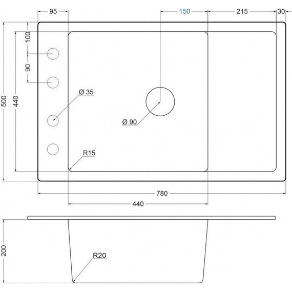 Кухонная мойка Emar EMQ-1780.Q, алмаз, Цвет производителя: алмаз - фото 2