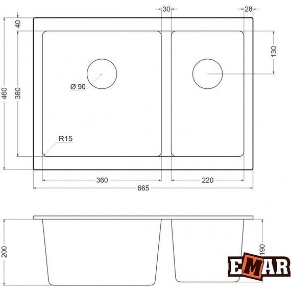 Кухонная мойка Emar EMQ-2665.PL, барит, Цвет производителя: барит - фото 2