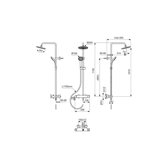 Душевая стойка Ideal Standard Idealrain Cerafine O BC750AA - фото, картинка 5 Душевая стойка Ideal Standard Idealrain Cerafine O BC750AA - фото 5