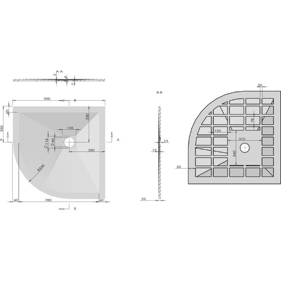 Поддон каменный Vincea 90х90 см VST-4SQ9090A, антрацит - фото 5